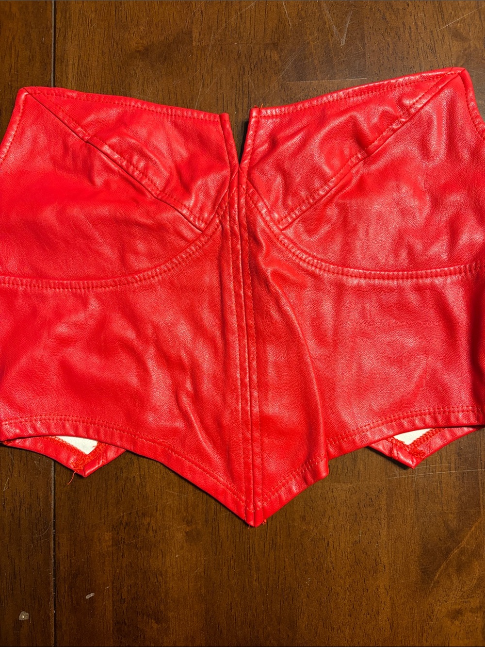 Red Faux Leather Sweetheart Crop Top